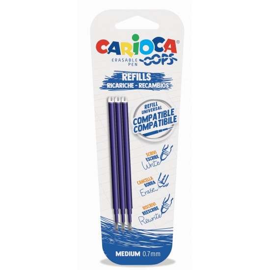 Rezerve Pix Erasable, 3 Buc/blister, Carioca Oops - Albastre