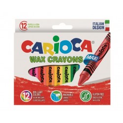 Creioane Cerate, Rotunde, Lavabile, D-12mm, 12 Culori/cutie, Carioca Wax Crayon Maxi Creioane Cerate, Rotunde, Lavabile, D-12mm, 12 Culori/cutie, Carioca Wax Crayon Maxi
