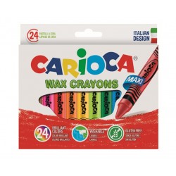 Creioane Cerate, Rotunde, Lavabile, D-12mm, 24 Culori/cutie, Carioca Wax Crayon Maxi