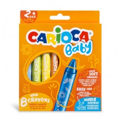 Creioane Cerate, Rotunde, Solubile In Apa, 8 Culori/cutie, Carioca Baby Wild Crayons 2+ Creioane Cerate, Rotunde, Solubile In Apa, 8 Culori/cutie, Carioca Baby Wild Crayons 2+