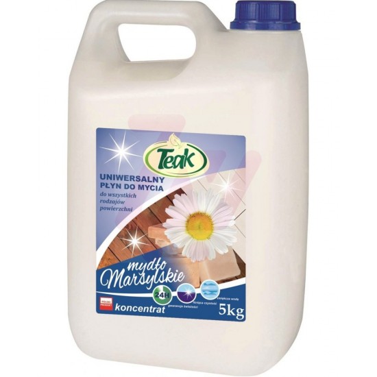 Detergent Lichid Universal, 5 Litri, Pentru Toate Tipurile De Pardoseli, Teak - Marsylian Soap - Alb