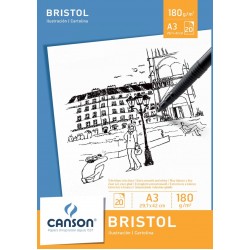 Bloc Desen A3, 20 File - 180 G/mp, Pentru Schite Creion/marker, Canson Bristol