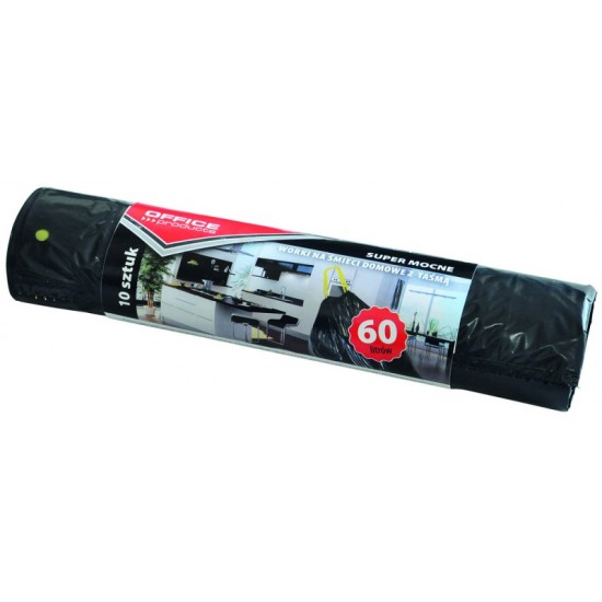 Saci Menaj Super Rezistenti 60l, Cu Snur, 57 X 72cm, 25 Microni, 10buc/rola, Office Products -negri