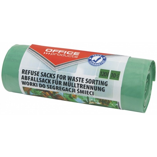Saci Menaj Super Rezistenti 120l, 10buc/rola, Office Products - Verzi - Pt. Sticla