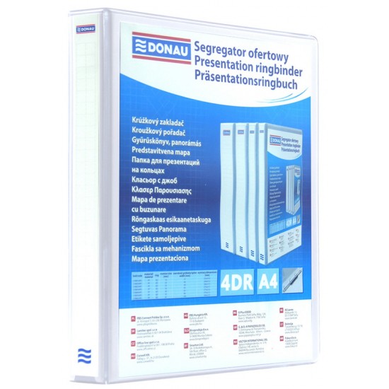 Caiet Mecanic Cu Buzunar, Plastifiat Pp, 4 Inele In "d", 25 Mm, Cotor 40mm, Donau - Alb