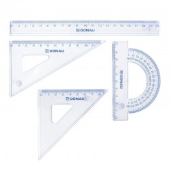 Set Geometrie Mare, Contine: Rigla 30cm, Raportor, Echer 13cm Si Echer 19cm, Donau - Transparent