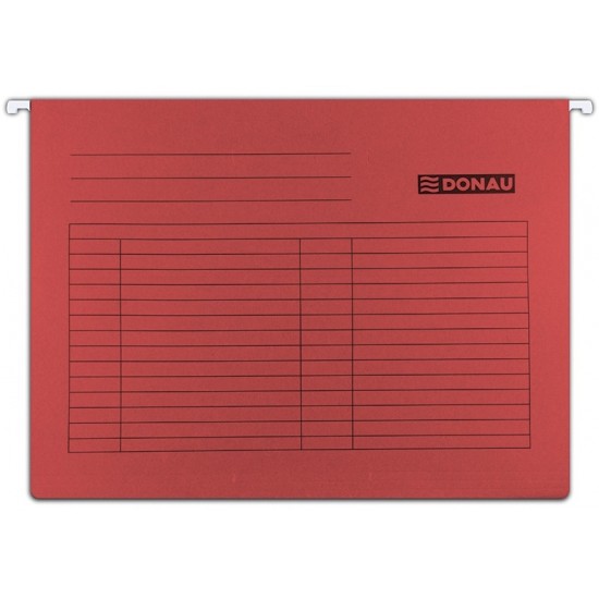 Dosar Suspendabil Cu Eticheta, Bagheta Metalica, Carton 230g/mp, 5 Buc/set, Donau - Rosu