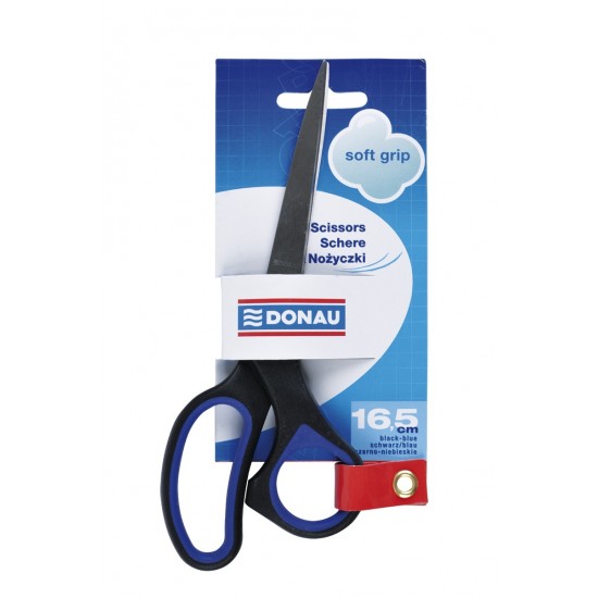 Foarfeca Otel, Ergonomica, 16.5cm, Cu Rubber Grip, Donau Soft Grip - Maner Albastru
