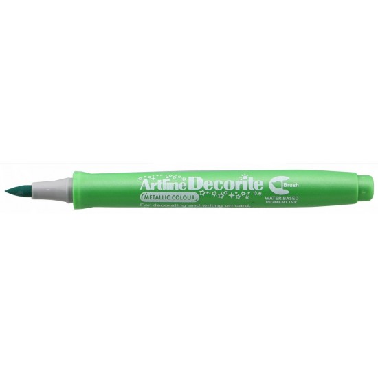 Marker Artline Decorite, Varf Flexibil (tip Pensula) - Verde Metalizat