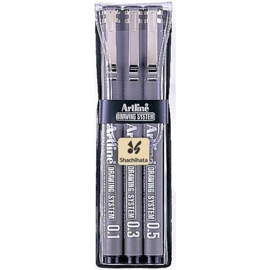 Marker Pentru Desen Tehnic Artline, Varf Fetru (0.1/0.3/0.5mm), 3 Buc/set - Negru