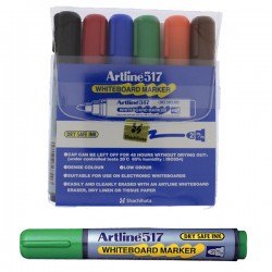 Marker Pentru Tabla De Scris Artline 517 - Dry Safe Ink, Varf Rotund 2.0mm, 6 Culori/set