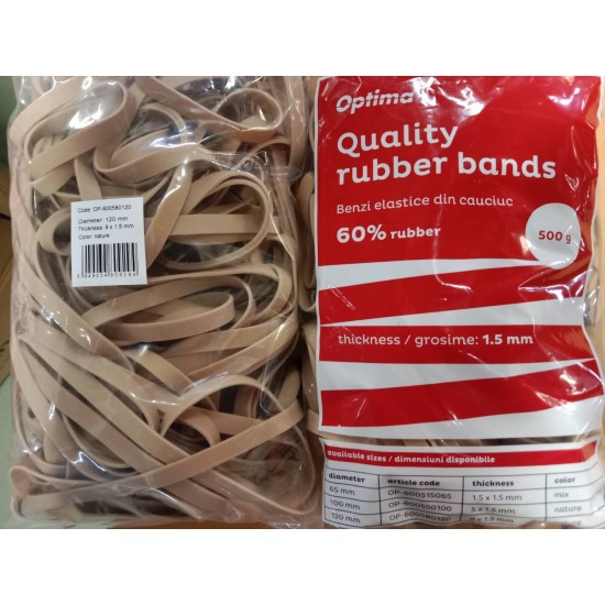Elastice Pentru Bani, 60% Cauciuc, 500gr./punga, D120, Grosime 8mm X 1.5mm, Optima - Natural