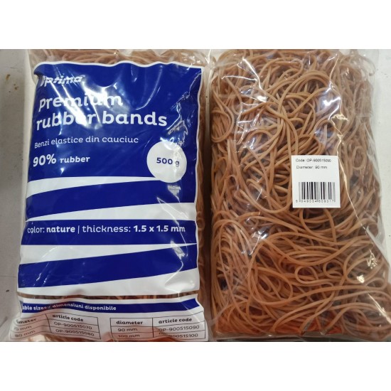 Elastice Pentru Bani, 90% Cauciuc, 500gr./punga, D 90, Grosime 1.5mm X 1.5mm, Optima - Natural