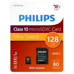 Card Memorie Micro Sdxc, Cu Adaptor Sd, Clasa 10, Philips - 128gb
