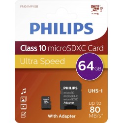 Card Memorie Micro Sdxc, Cu Adaptor Sd, Clasa 10, Philips - 64gb