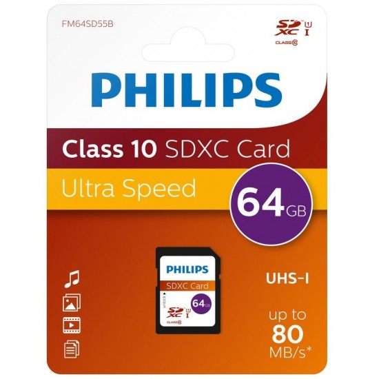 Card Memorie Sdxc, Clasa 10, Philips - 64gb