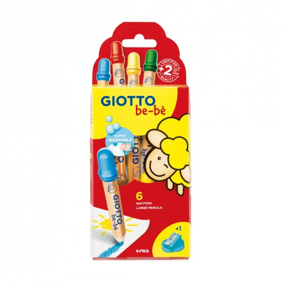 Creioane Colorate Jumbo + Ascutitoare, 6 Culori/cutie, Giotto Be-be