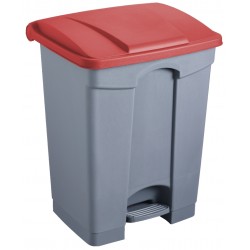 Cos Dreptunghiular Cu Pedala, Pentru Reciclare, 68 Litri, Helit - Corp Gri - Capac Rosu