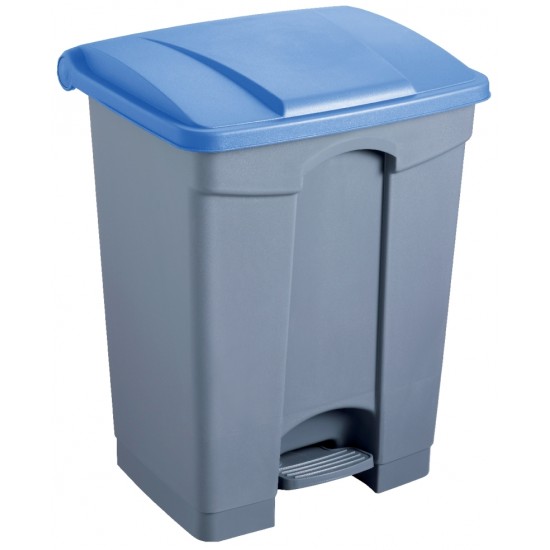 Cos Dreptunghiular Cu Pedala, Pentru Reciclare, 68 Litri, Helit - Corp Gri - Capac Albastru