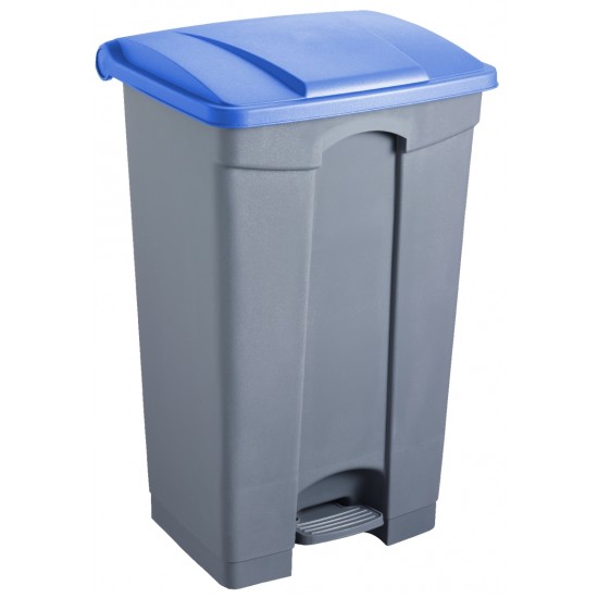 Cos Dreptunghiular Cu Pedala, Pentru Reciclare, 87 Litri, Helit - Corp Gri - Capac Albastru