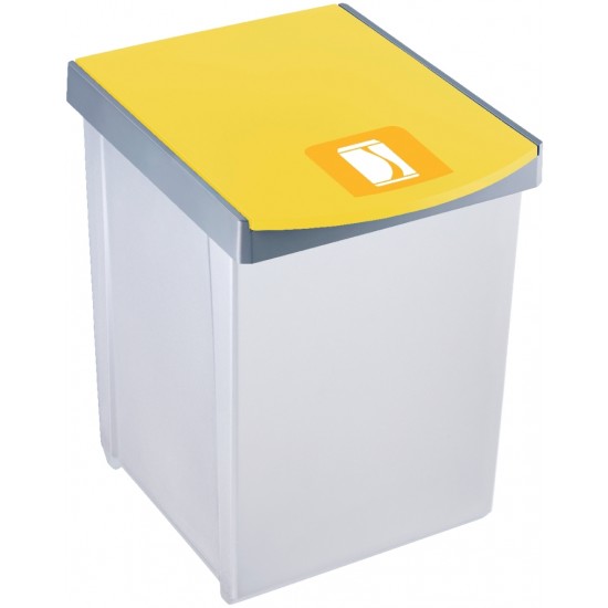 Cos Dreptunghiular Pentru Reciclare, 20 Litri, Helit - Corp Gri - Capac Galben