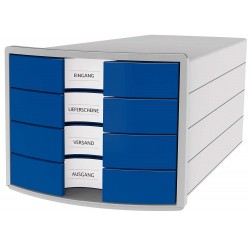 Suport Plastic Cu 4 Sertare Pt. Documente, Han Impuls 2.0 - Gri Deschis - Sertare Albastre