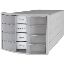 Suport Plastic Cu 4 Sertare Pt. Documente, Han Impuls 2.0 - Gri Deschis - Sertare Transparent Mat