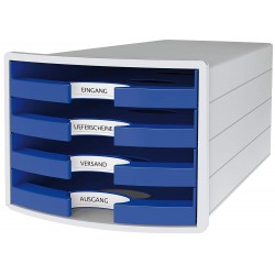 Suport Plastic Cu 4 Sertare Pt. Documente, Han Impuls 2.0 (open) - Gri Deschis - Sertare Albastre