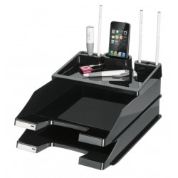 Set 2 Tavi Documente + 1 Istep Desk Organizer, Han Proset - Negru Lucios