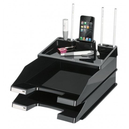 Set 2 Tavi Documente + 1 Istep Desk Organizer, Han Proset - Negru Lucios