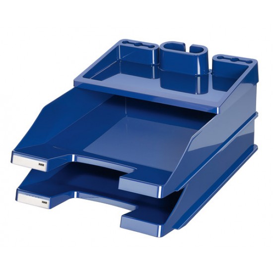 Set 2 Tavi Documente + 1 Istep Desk Organizer, Han Proset - Albastru Lucios