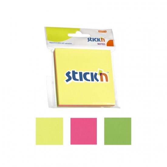 Notes Autoadeziv 76 X 76 Mm, 3 X 50 File/set, Stick"n - 3 Culori Fosforescente