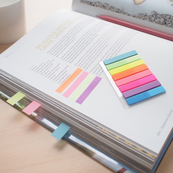 Stick Index Plastic Transparent Color 45 X 8 Mm, 8 X 20 File/set, Stick"n - 8 Culori Neon