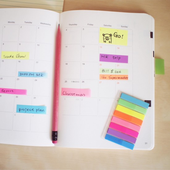 Stick Index Plastic Transparent Color 45 X 8 Mm, 8 X 20 File/set, Stick"n - 8 Culori Neon