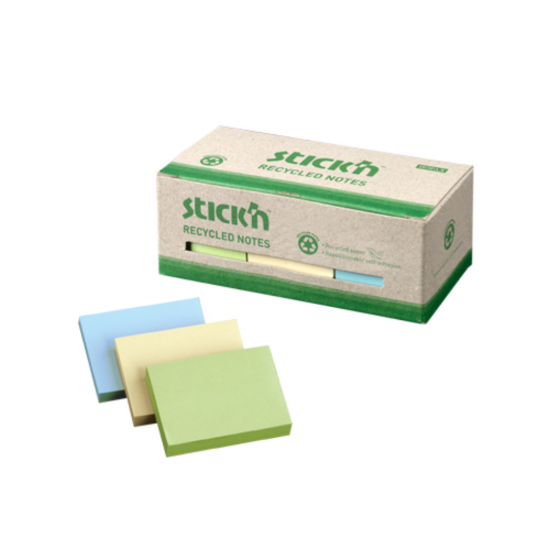 Notes Autoadeziv 38 X 51 Mm, 12 X 100 File/set, Stick"n - 3 Culori Pastel - Hartie Reciclata