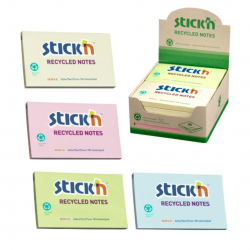 Notes Autoadeziv 76 X 127 Mm, Hartie Reciclata, 100 File, 12 Buc/cutie, Stick"n – 4 Culori Pastel