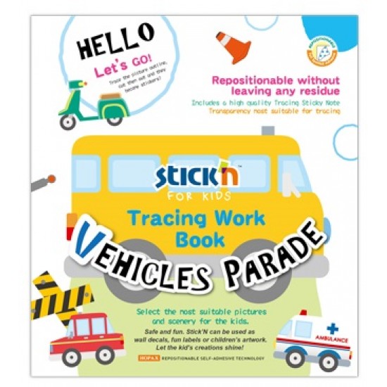 Carte Educativa Stick"n Tracing Work Book - Vehicles Parade