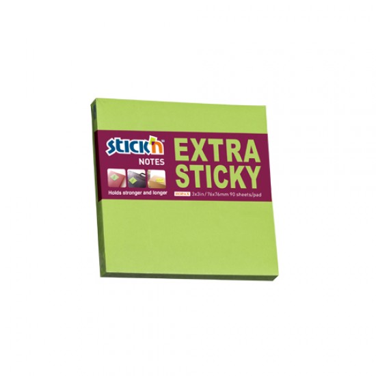 Notes Autoadeziv Extra-sticky 76 X 76mm, 90 File, Stick"n - Verde Neon
