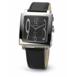 Ceas De Mana Metalic - Cadran Rectangular - Curea Imitatie Piele Neagra