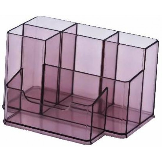 Suport Plastic Pentru Accesorii De Birou, 6 Compartimente, 105 X 85mm, Kejea - Fumuriu