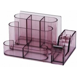 Suport Plastic Pentru Accesorii De Birou, 7 Compartimente, 168 X 78mm, Kejea - Fumuriu