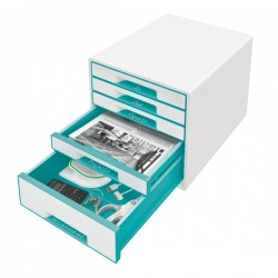 Cabinet Cu Sertare Leitz Wow, 5 Sertare - Alb/turcoaz