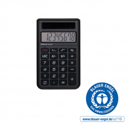 Calculator De Buzunar Maul Eco250, 8 Digits, Realizat Din Plastic Reciclat, Incarcare Solara - Negru