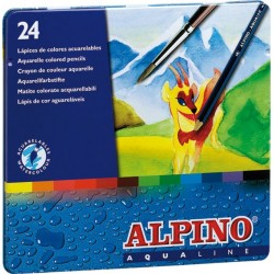 Creioane Colorate Acuarela, Cutie Metal, 24 Culori/set, Alpino Aqualine