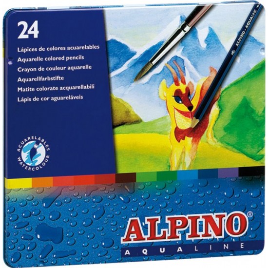 Creioane Colorate Acuarela, Cutie Metal, 24 Culori/set, Alpino Aqualine