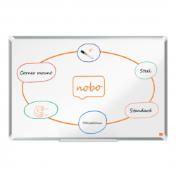 Tabla Nobo Premium Plus, Otel Lacuit, 90x60 Cm, Magnetica, Include Marker Si Tavita, Alb