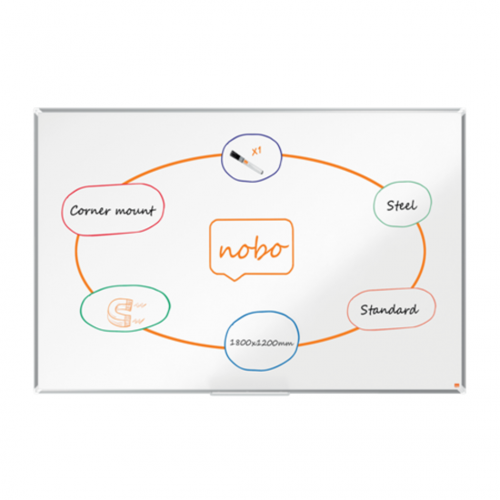 Tabla Nobo Premium Plus, Otel Lacuit, 180x120 Cm, Magnetica, Include Marker Si Tavita, Alb