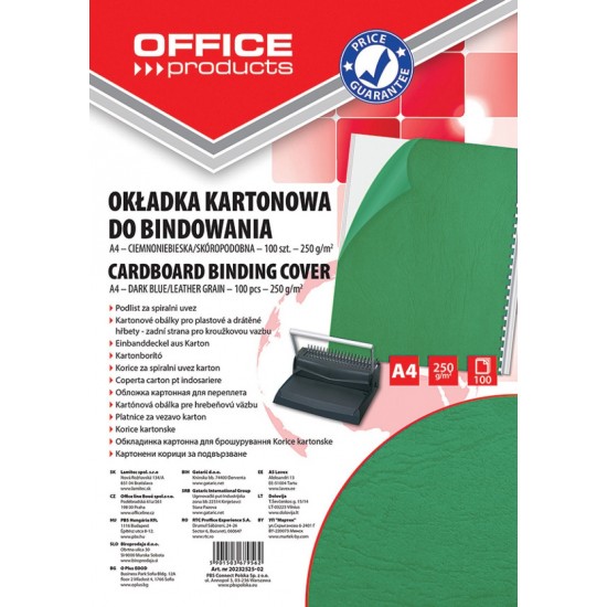 Coperta Carton Imitatie Piele 250g/mp, A4, 100/top Office Products - Verde