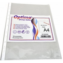 Folie Protectie Pentru Documente A4, 60 Microni, 100/set, Optima Extra Wide - Cristal