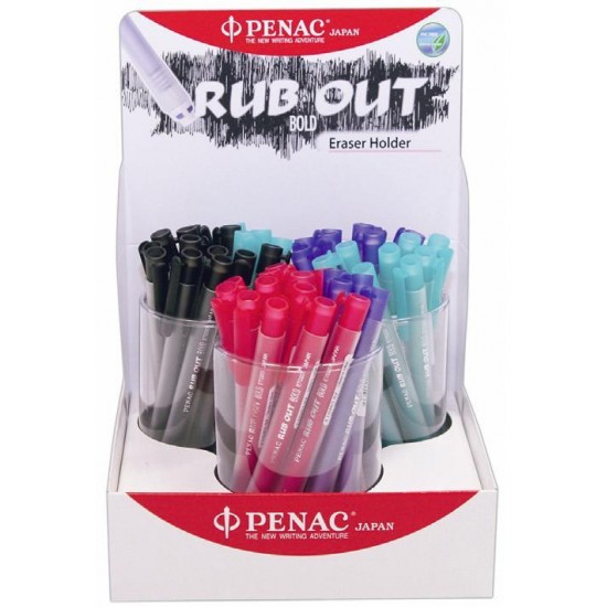 Display Radiere Mecanice Penac Rub Out Bold, Cilindrice, 100% Cauciuc, 48 Buc/display-culori Asortat